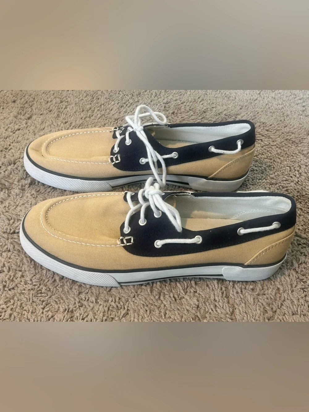 Polo by Ralph Lauren Franz  Men’s Two-Tone Canvas Boat Shoes in Tan & Navy